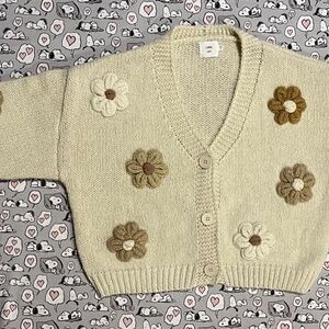 Luna Ivy Cardigan Sweater Women’s Button Up 3D Brown & YellowFlowers Size Small